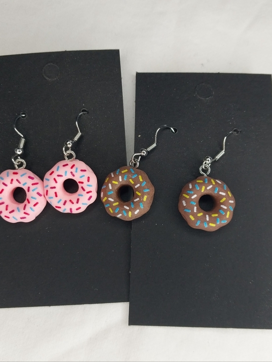 Handmade Jewelry - Donut Dangle Earrings - Pink & Brown Sprinkles
